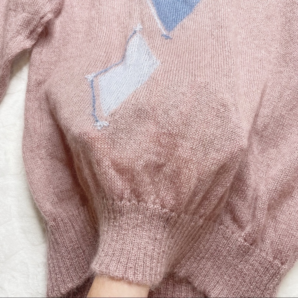 Vintage 80s Aspiring New Zealand Mohair Pullover Argyle Sweater Rapaki Mahana L - Picture 6 of 14